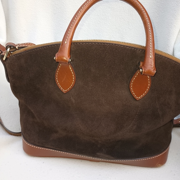 Dooney and Bourke brown suede Darcy satchel - Picture 4 of 10